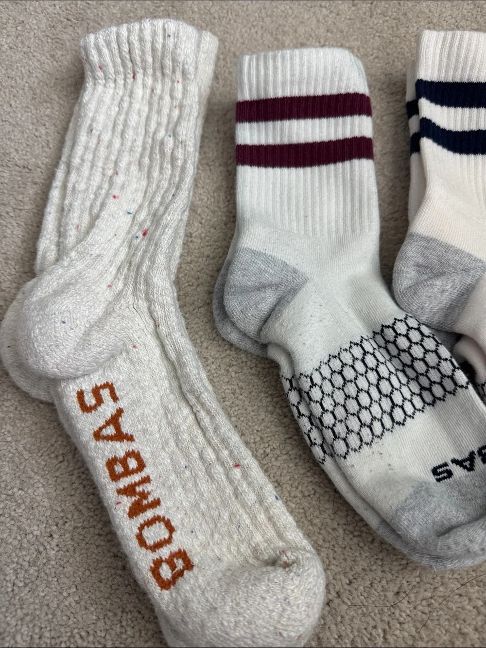 Bombas Men's White Athletic Crew Socks - 3-Pack (Striped)